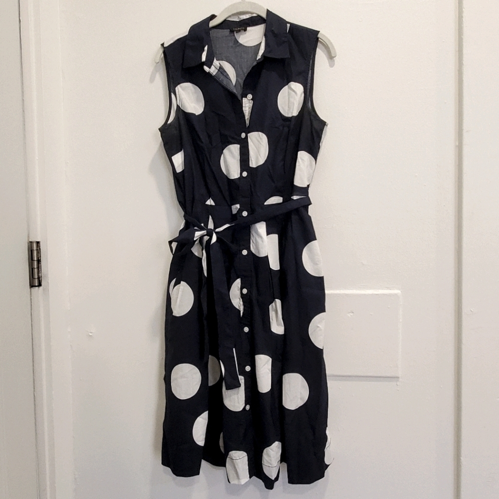 Talbots navy & white polka dot A line midi dress
